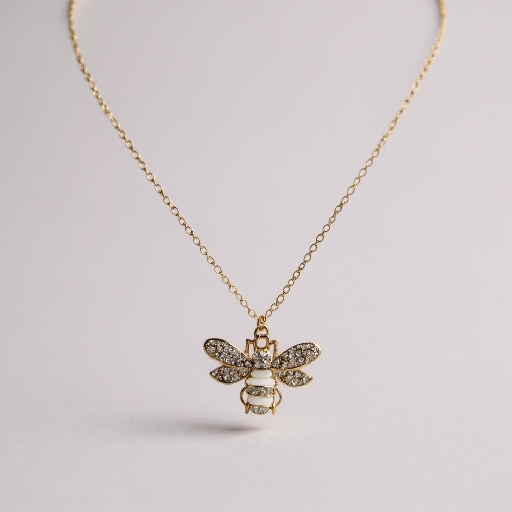 Vintage Bee Pendant  Gold and White Pendant Necklace - Picture 3 of 6